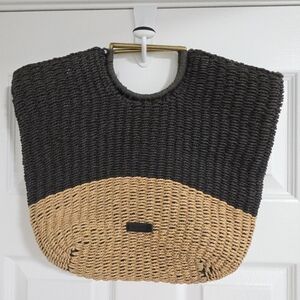Straw Woven FOSSIL Handbag Black & Tan